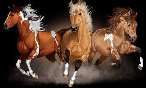 马，马，马，马，三匹马，跳跃，奔跑，尘埃