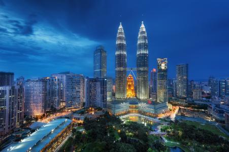 马来西亚，吉隆坡，吉隆坡，蓝色小时，晚上