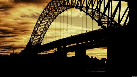 日落，桥，悉尼，海港，桥