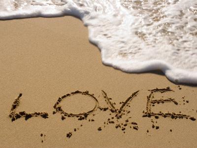 沙，海滩，题词，爱，波，海，泡沫