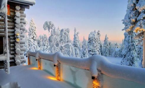 冬天，性质，雪，山，房子，美丽