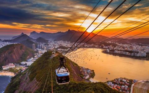 巴西，山，城市，里约热内卢，索道