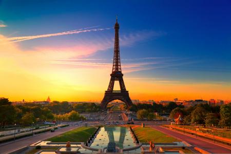 巴黎，美丽的法国，巴黎日落，埃菲尔铁塔，城市，法国
