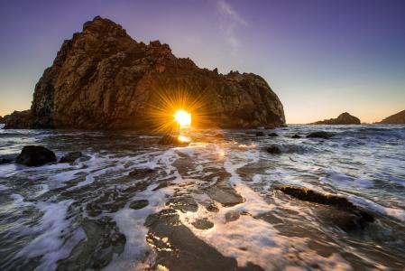 海洋，岩石，日落，加利福尼亚州，太阳，性质
