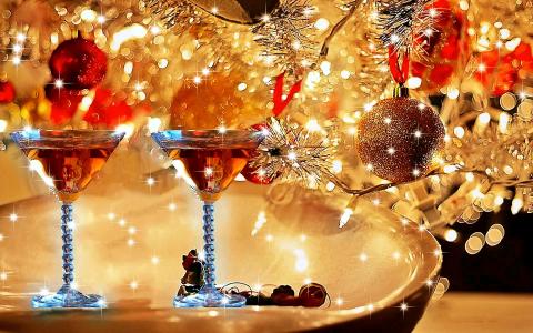 假期，圣诞节，眼镜，香槟，心情