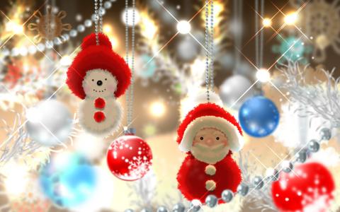 艺术，雪人，珠子，圣诞树，玩具，圣诞老人，新的一年