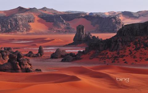 塔西里国家公园，撒哈拉沙漠，阿尔及利亚，非洲，山，沙，岩石，沙漠