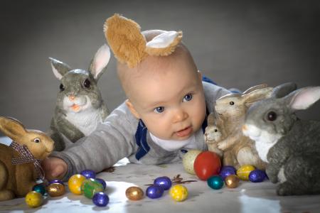 复活节快乐，孩子，复活节，复活节彩蛋，兔子，兔子，耳朵