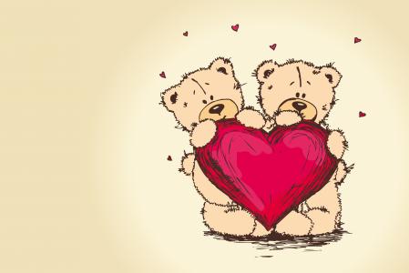 情侣，心，泰迪熊，泰迪熊，情人节，熊