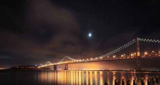 照片，桥，晚上，灯