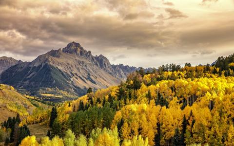 性质，秋季，科罗拉多州，山，天空