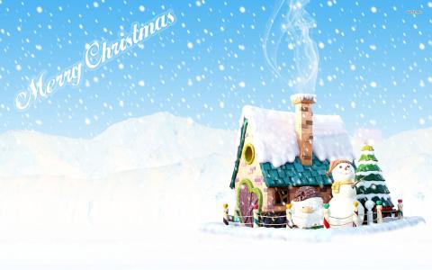 雪，房子，雪人，圣诞老人，烟，烟