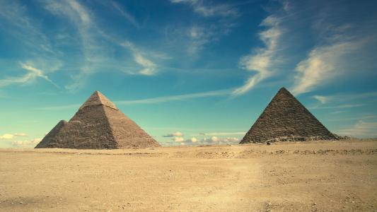 金字塔，景观，云，沙，自然，天空，埃及