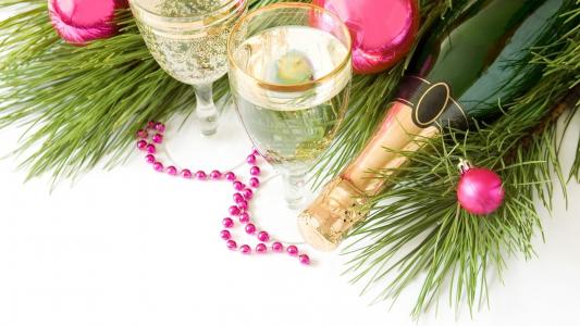 图片，松，香槟，眼镜，圣诞玩具，珠子