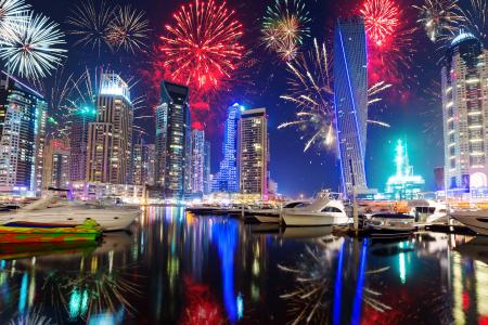 城市，迪拜，阿拉伯联合酋长国，摩天大楼，游艇，度假，敬礼，晚上