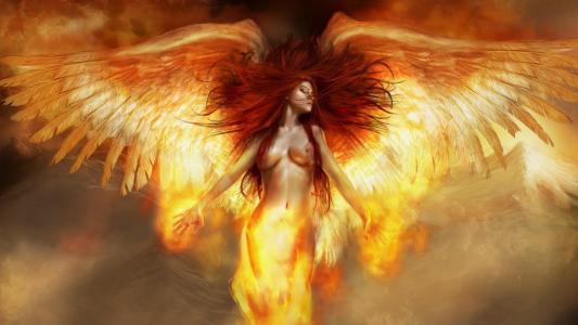 幻想，天使，火，翅膀，photoshop