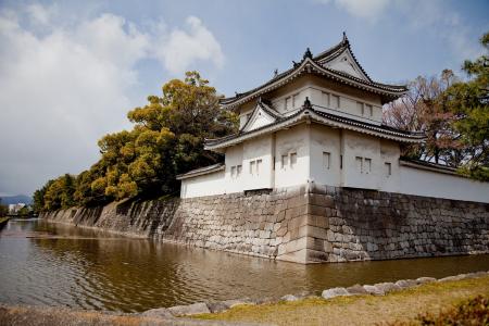 日本，京都，宝塔，护城河，水，天空，树木，美女