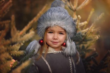 毛皮，耳环，帽子，玩具，球，婴儿，女孩，圣诞树