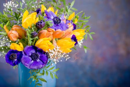 花束，花瓶，郁金香，鲜花，植物区系