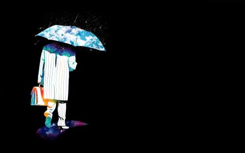 背景，人，伞，抽象，组合，雨