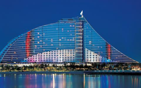 迪拜，酒店，建筑，海，灯