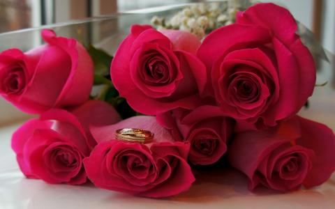 婚礼，鲜花，玫瑰，戒指，花束