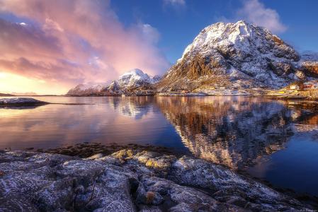 挪威，山，岩石，天空，海，照片，巴扎诺夫安德烈