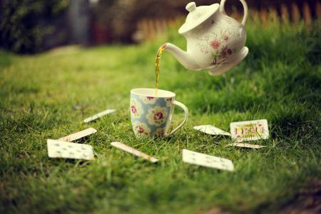 卡片，草，绿色，草坪，茶，杯子，茶壶
