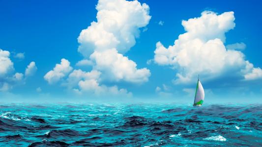 游艇，帆，海，云