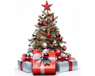 新年，新年，冬天，树，球，红色，明星，框，礼品