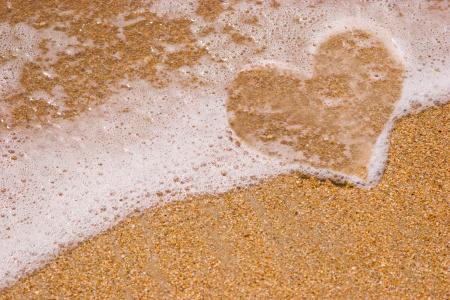 海滩，心，鹅卵石，心，泡沫，爱，海，海