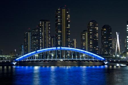 城市，晚上，桥，日本