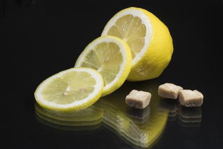 柠檬，反射，甘蔗糖，玻璃，黑色背景，照片，纳塔利娅Bochkareva