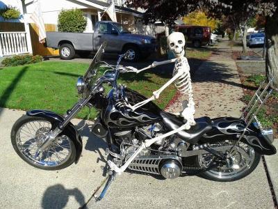 摩托车，幽默，骨架。