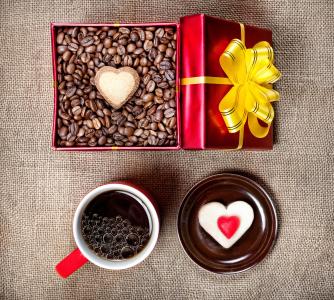心，咖啡，礼物，蛋糕，杯，框，五谷