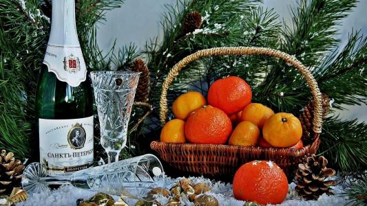 新的一年，圣诞节，毛皮树，假期，香槟