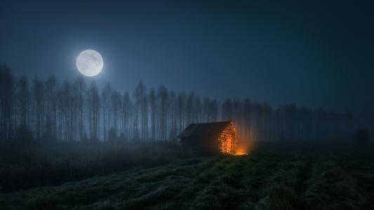 自然，房子，月亮