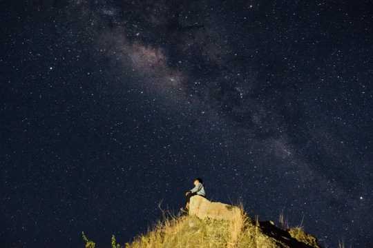 一个人孤单看夜空图片